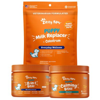 Bundle: Puppy Supplement Variety Pack - Zesty Paws Milk Replacer Supplement, 8-in-1 Supplement, Calming Supplement