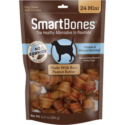 Mini golosinas masticables con forma de hueso de mantequilla de maní para perros, 24 unidades