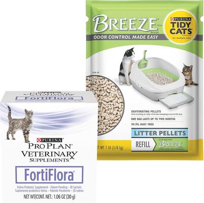Bundle: Purina Pro Plan Veterinary Diets FortiFlora Probiotic Gastrointestinal Support Supplement, 30 packets + Tidy Cats Breeze Cat Litter Pellets Refill