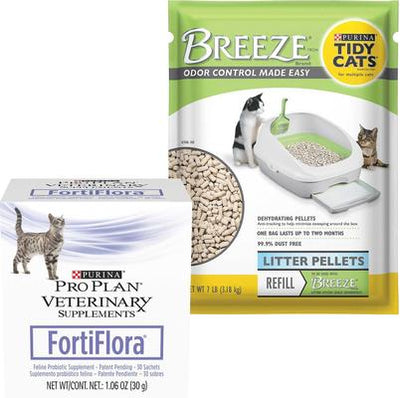 Bundle: Purina Pro Plan Veterinary Diets FortiFlora Probiotic Gastrointestinal Support Supplement, 30 packets + Tidy Cats Breeze Cat Litter Pellets Refill