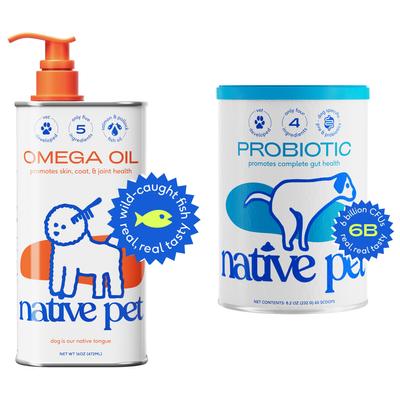 Bundle: Native Pet Omega 3 Fish Oil Skin & Coat Health + Vet-Formulated Probiotics & Prebiotic Dog Supplement