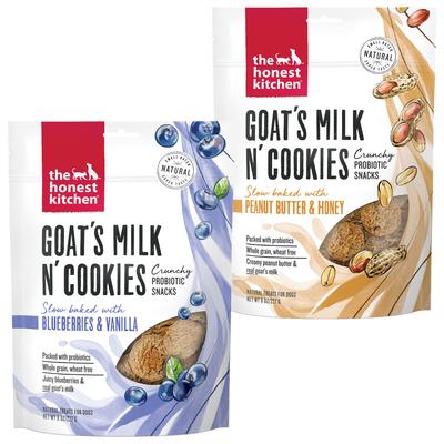 Bundle: The Honest Kitchen Goat's Milk N' Cookies Slow Baked with Blueberries & Vanilla + Peanut Butter & Honey Dog Treats, 8-oz bag