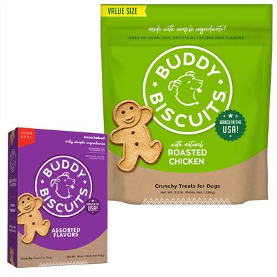 Bundle: Buddy Biscuits with Roasted Chicken Oven Baked + Assorted Flavors Roasted Chicken, Grilled Beef, Sharp Cheddar Dog Treats