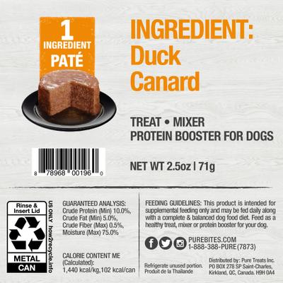 100% Pure Duck Paté Dog Food Toppings, 2.5-oz can, 12 count