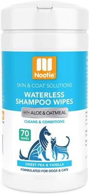 Toallitas de champú sin agua para perros y gatos con aroma a guisante de olor y vainilla, 70 unidades