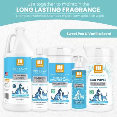 Toallitas de champú sin agua para perros y gatos con aroma a guisante de olor y vainilla, 70 unidades