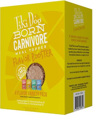 Paquete variado de bisque potenciador de sabor Born Carnivore, sin OMG, para alimento húmedo para perros, bolsa de 1.5 oz, caja de 12