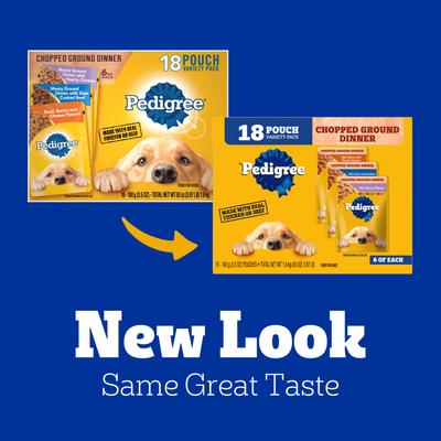 Bundle: Pedigree Chopped Ground Dinner Variety Pack with Chicken, Filet Mignon & Beef + Variety Pack with Chicken, Beef & Bacon Wet Dog Food