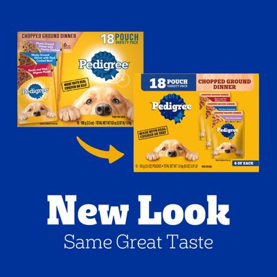 Bundle: Pedigree Chopped Ground Dinner Variety Pack with Chicken, Filet Mignon & Beef + Variety Pack with Chicken, Beef & Bacon Wet Dog Food