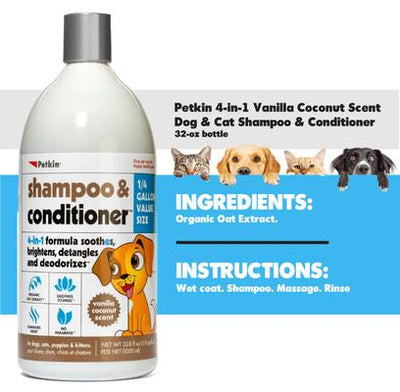 4-in-1 Vanilla Coconut Scent Dog & Cat Shampoo & Conditioner, 32-fl oz bottle