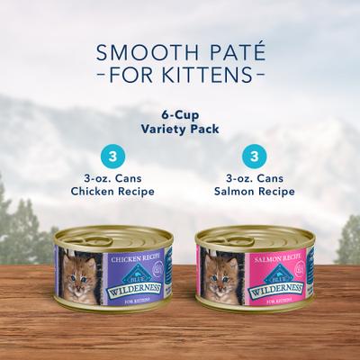 Wilderness Pate Kitten Variety Pack with Chicken & Salmon Grain-Free Cat Food, 3-oz can, case of 6