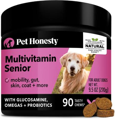 Bundle: PetHonesty Duck Flavored Soft Chews Multivitamin for Senior Dogs + Blue Buffalo Life Protection Formula Senior Chicken & Brown Rice Recipe Dry Food