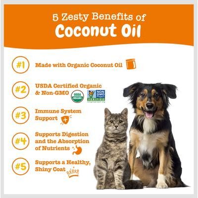 Organic Coconut Oil for Dogs, Omega para Piel y Pelaje, Perros. 453 gr.