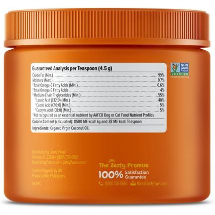 Organic Coconut Oil for Dogs, Omega para Piel y Pelaje, Perros. 453 gr.