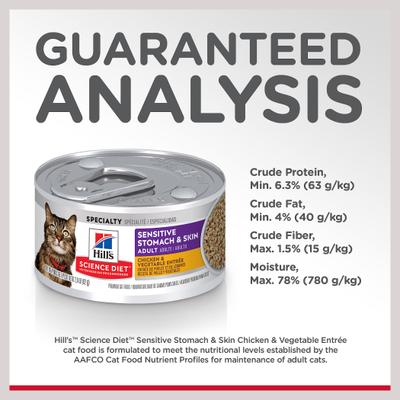 Adult Sensitive Stomach & Sensitive Skin Chicken & Vegetable Entree Wet Cat Food, 2.9-oz can, 24 count