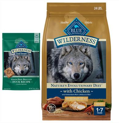 Bundle: Blue Buffalo Wilderness Healthy Weight Chicken Dry Food + Trail Treats Duck Biscuits Dog Treats