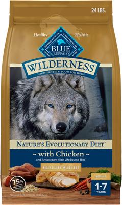 Paquete: Alimento seco para pollo Blue Buffalo Wilderness Healthy Weight + premios para perros Trail Treats Duck Biscuits