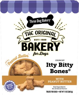 Golosinas crujientes para perros Itty Bitty Bones con mantequilla de maní, caja de 13 oz
