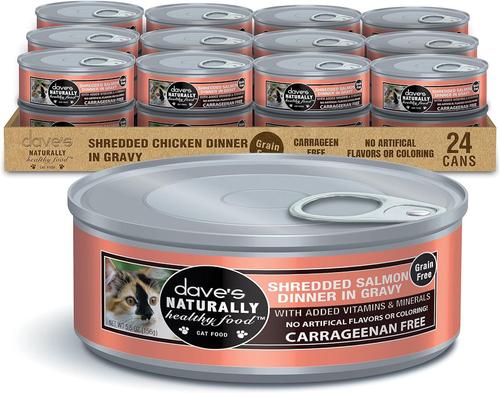 Naturally Healthy Grain-Free Shredded Salmon Dinner in Gravy Canned Wet Cat Food, 5.5-oz, case of 24