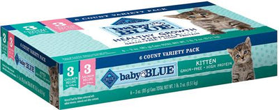 Baby BLUE Healthy Growth Formula with DHA Chicken & Salmon Recipes High-Protein Grain-Free Pate Variety Pack Kitten Variety Pack Canned Cat Food, 3-oz can, 6 count