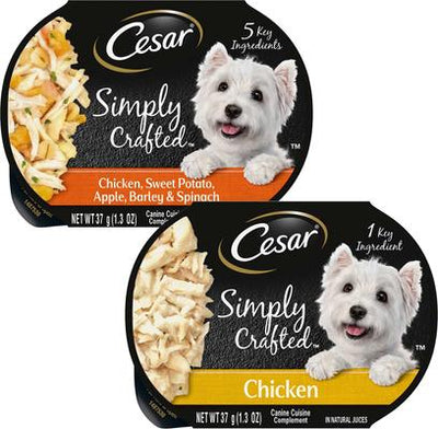 Paquete: Alimento húmedo para perros Cesar Simply Crafted con pollo, batata, manzana, cebada y espinaca (ingredientes limitados) + Pollo (ingredientes limitados)