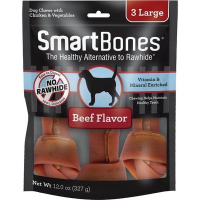 Golosinas para perros con huesos masticables de carne de res grandes, 3 unidades