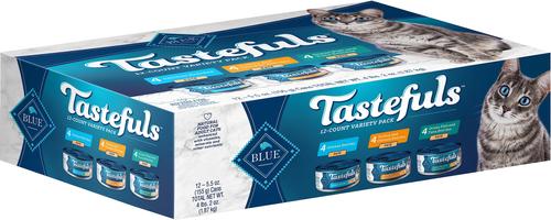 Tastefuls Salmon, Chicken, Ocean Fish & Tuna Entrées Variety Pack Pate Wet Cat Food, 3-oz can, case of 12
