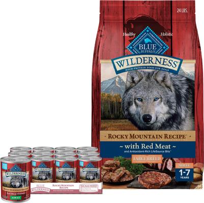 Bundle: Blue Buffalo Wilderness RMR Red Meat Large Breed Dry Food + Rocky Mountain Recipe Red Meat Dinner Canned Dog Food