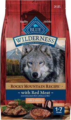 Paquete: Alimento seco para perros Blue Buffalo Wilderness RMR Red Meat para razas grandes + Comida enlatada para perros Rocky Mountain Recipe Red Meat Dinner