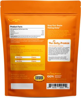 Lil' Zesties Calming Squares - Masticables blandos con sabor a pollo, suplemento de melatonina para perros, bolsa de 20 oz