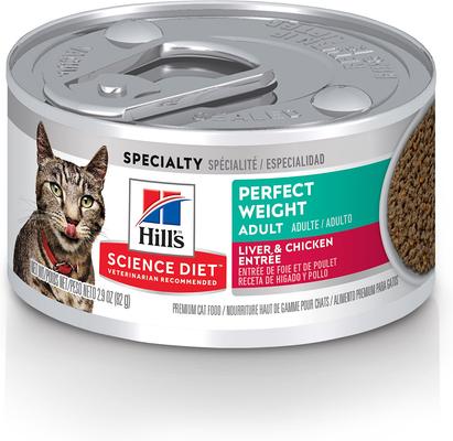 Adult Perfect Weight Management Liver & Chicken Entree Wet Cat Food, 2.9-oz can, case of 24