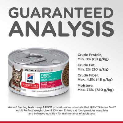 Adult Perfect Weight Management Liver & Chicken Entree Wet Cat Food, 2.9-oz can, case of 24