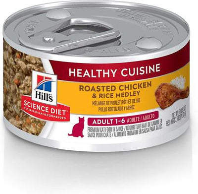 Bundle: Hill's Science Diet Adult Healthy Cuisine Roasted Chicken & Rice Medley Canned Food + Adult 7+ Tender Dinner Variety Pack Cat Food