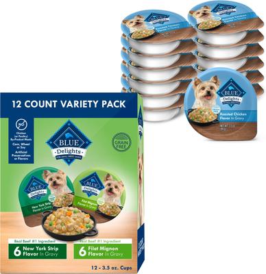 Bundle: Blue Buffalo Divine Delights Gravy Variety Pack Filet Mignon & NY Strip Flavor + Roasted Chicken Flavor Hearty Gravy Dog Food Trays