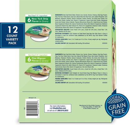 Bundle: Blue Buffalo Divine Delights Gravy Variety Pack Filet Mignon & NY Strip Flavor + Roasted Chicken Flavor Hearty Gravy Dog Food Trays