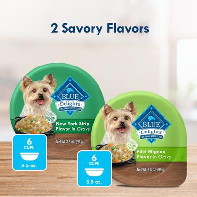 Bundle: Blue Buffalo Divine Delights Gravy Variety Pack Filet Mignon & NY Strip Flavor + Roasted Chicken Flavor Hearty Gravy Dog Food Trays