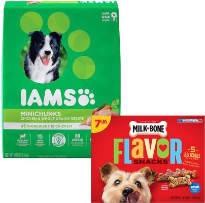 Paquete: Alimento seco Iams ProActive Health Adult MiniChunks + Snacks sabor hueso de leche para perros pequeños y medianos