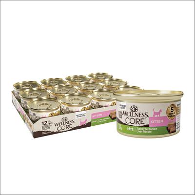 Bundle: Wellness CORE Natural Grain-Free Turkey & Chicken Liver Pate Canned Kitten Food, 3-oz, case of 12 + Wellness CORE Grain-Free Salmon, Whitefish & Herring Pate Canned Kitten & Cat Food, 3-oz, case of 12
