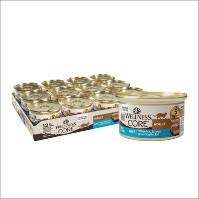 Bundle: Wellness CORE Natural Grain-Free Turkey & Chicken Liver Pate Canned Kitten Food, 3-oz, case of 12 + Wellness CORE Grain-Free Salmon, Whitefish & Herring Pate Canned Kitten & Cat Food, 3-oz, case of 12