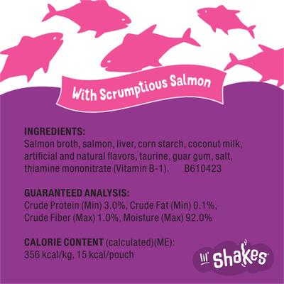Pureed Topper Lil Shakes with Scrumptious Salmon Cat Food, 1.55-oz pouch, case of 16