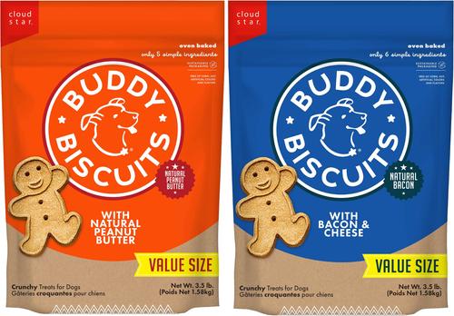 Bundle: Buddy Biscuits Original Oven Baked with Peanut Butter + Bacon & Cheese Oven Baked Dog Treats