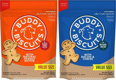 Bundle: Buddy Biscuits Original Oven Baked with Peanut Butter + Bacon & Cheese Oven Baked Dog Treats