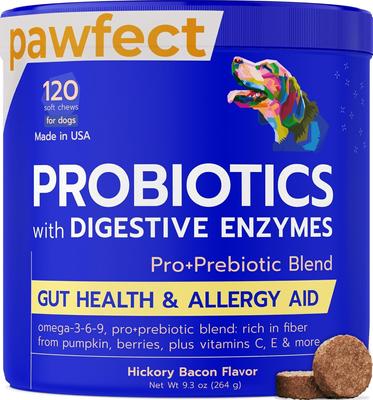 Digestive Enzymes Prebiotics Fiber Chews Supplement for Dogs, 120 count
