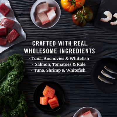 Bundle: Fancy Feast Flaked Fish & Shrimp Feast Canned Food + American Journey Landmark Broths Seafood Variety Pack Wet Cat Food Complement Pouches