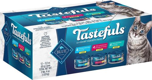 Bundle: Blue Buffalo Tastefuls Tuna, Chicken, Fish & Shrimp Entrées Variety Pack Flaked Wet Food + Wilderness Pate Variety Pack Duck, Chicken & Salmon Grain-Free Cat Canned Food