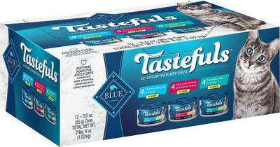 Bundle: Blue Buffalo Tastefuls Tuna, Chicken, Fish & Shrimp Entrées Variety Pack Flaked Wet Food + Wilderness Pate Variety Pack Duck, Chicken & Salmon Grain-Free Cat Canned Food