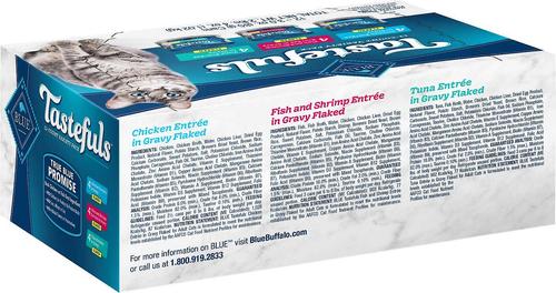 Bundle: Blue Buffalo Tastefuls Tuna, Chicken, Fish & Shrimp Entrées Variety Pack Flaked Wet Food + Wilderness Pate Variety Pack Duck, Chicken & Salmon Grain-Free Cat Canned Food