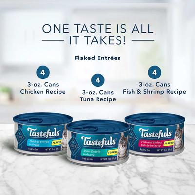Bundle: Blue Buffalo Tastefuls Tuna, Chicken, Fish & Shrimp Entrées Variety Pack Flaked Wet Food + Wilderness Pate Variety Pack Duck, Chicken & Salmon Grain-Free Cat Canned Food