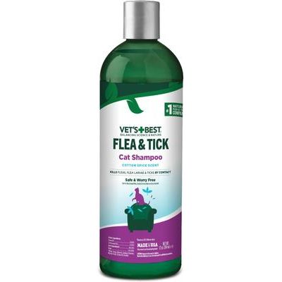Champú natural para gatos con fórmula a base de plantas contra pulgas y garrapatas, botella de 355 ml