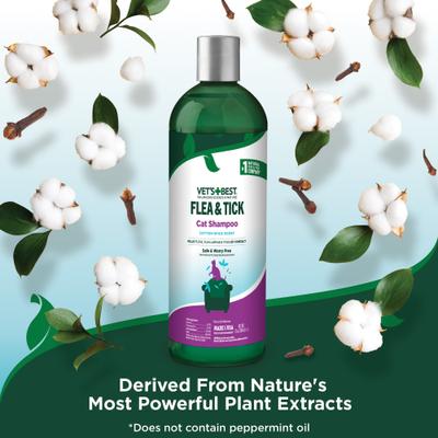 Champú natural para gatos con fórmula a base de plantas contra pulgas y garrapatas, botella de 355 ml